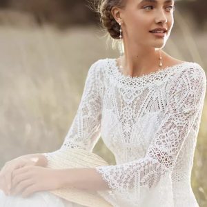 White Wedding dress, Long wedding dress,Bohemian Wedding Dress Lace, Long sleeve A-Line Vintage Bridal Gown Boho Charming Robe