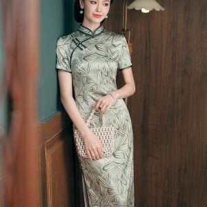 Elegant traditional Chinese Cheongsam dress, Mulberry Silk Qipao,Long Evening Dresses, mandarin collar